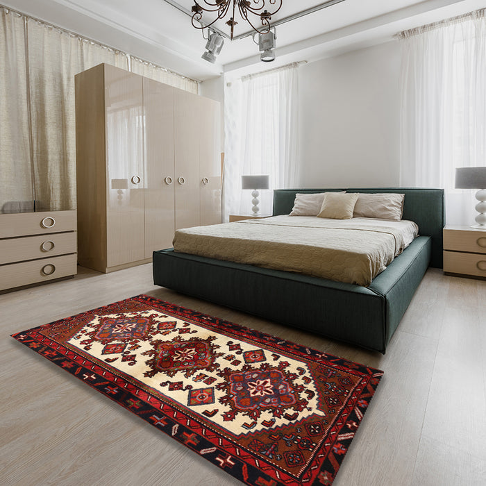 Traditional Dark Almond Brown Persian Rug in a Bedroom, tr3075