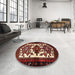 Round Traditional Dark Almond Brown Persian Rug in a Office, tr3075