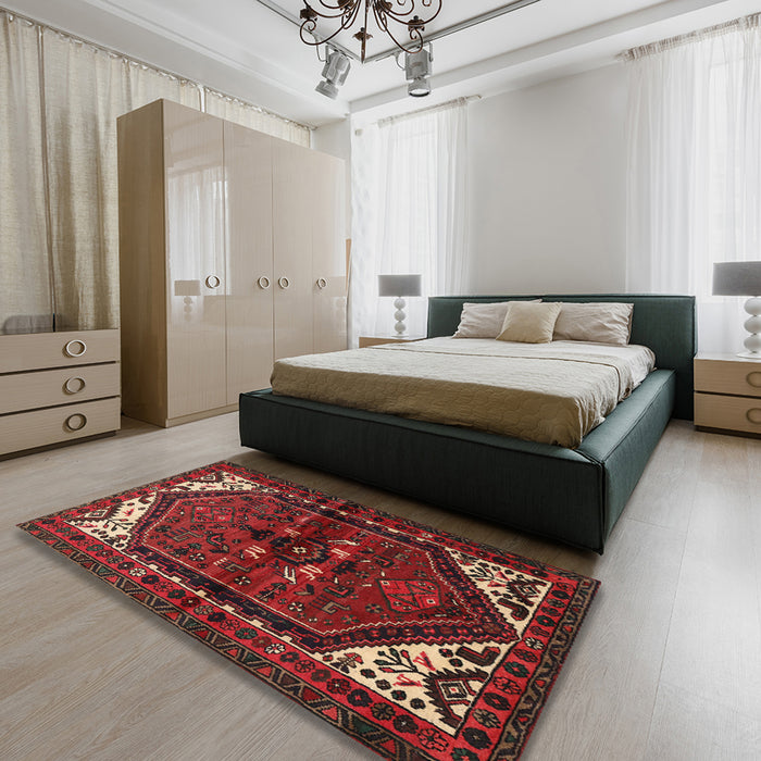 Machine Washable Traditional Sepia Brown Rug in a Bedroom, wshtr3076