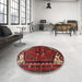 Round Machine Washable Traditional Sepia Brown Rug in a Office, wshtr3076