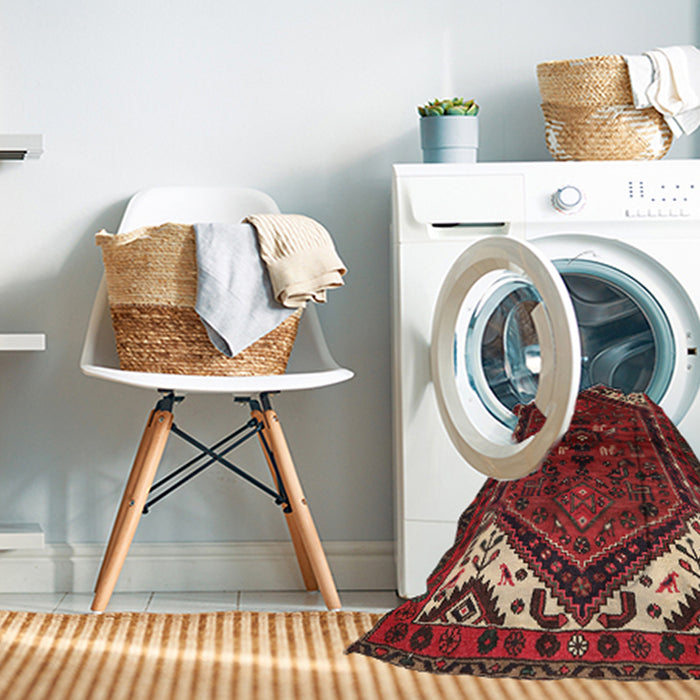 Machine Washable Traditional Sepia Brown Rug in a Washing Machine, wshtr3076