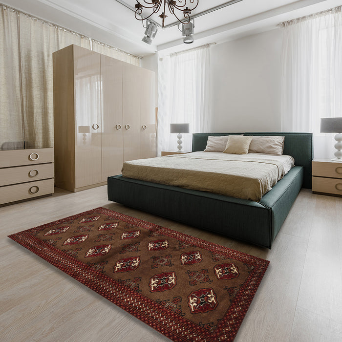Traditional Dark Sienna Brown Persian Rug in a Bedroom, tr3078