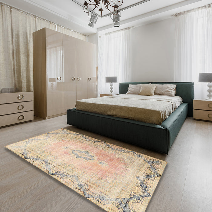 Traditional Light Copper Gold Persian Rug in a Bedroom, tr3079