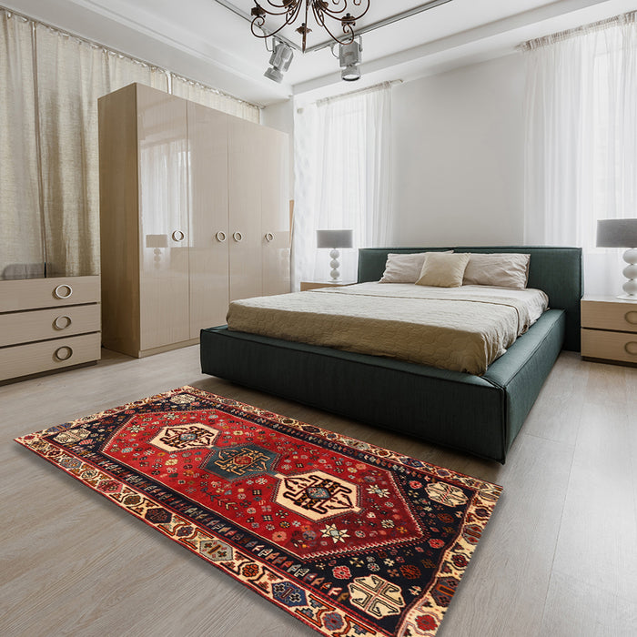 Machine Washable Traditional Tomato Red Rug in a Bedroom, wshtr3080