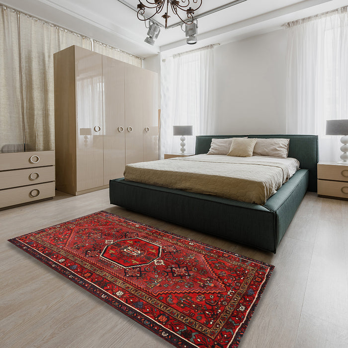 Machine Washable Traditional Dark Sienna Brown Rug in a Bedroom, wshtr3083