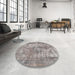 Round Machine Washable Traditional Sandstone Brown Rug in a Office, wshtr3084