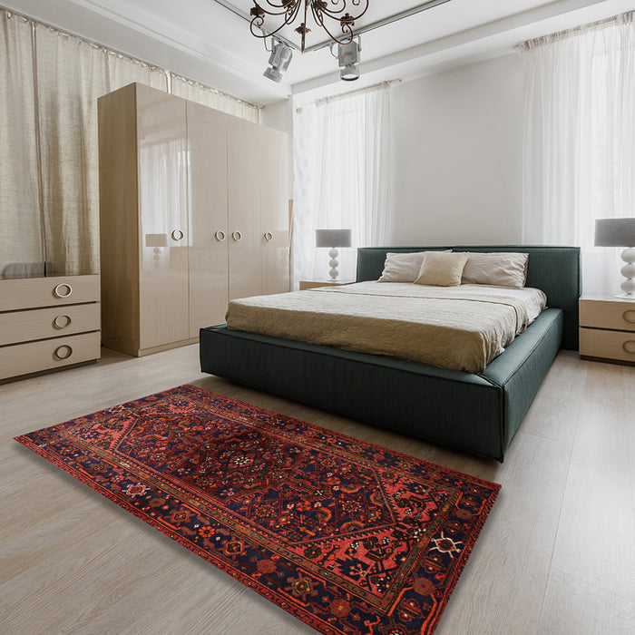 Machine Washable Traditional Red Brown Rug in a Bedroom, wshtr3085