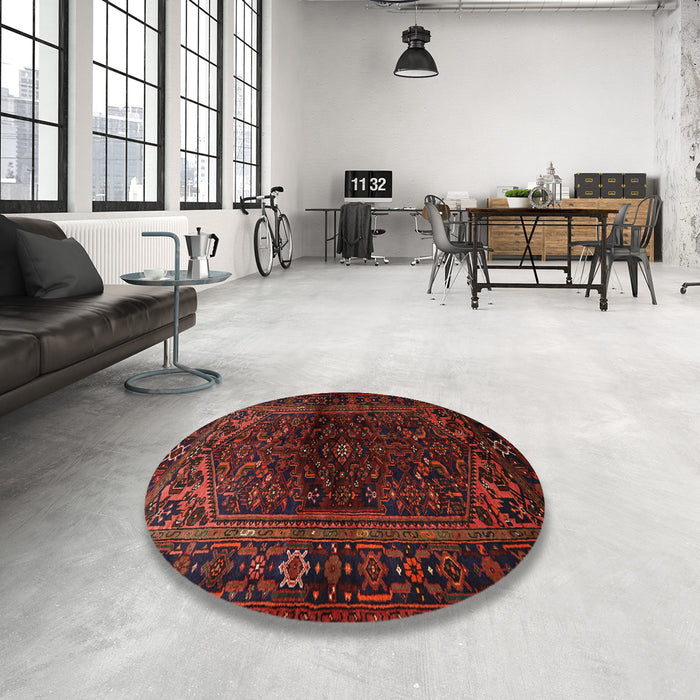 Round Traditional Red Brown Persian Rug in a Office, tr3085