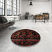 Round Machine Washable Traditional Bakers Brown Rug in a Office, wshtr3087