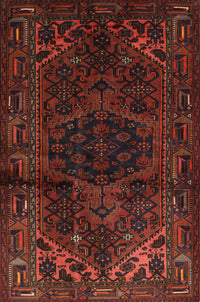 Machine Washable Traditional Saffron Red Rug, wshtr3090