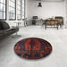 Round Machine Washable Traditional Red Rug in a Office, wshtr3094