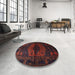 Round Traditional Red Persian Rug in a Office, tr3094