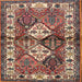 Round Machine Washable Traditional Brown Red Rug, wshtr3095