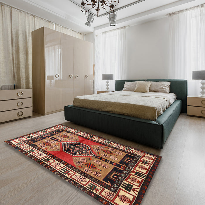 Machine Washable Traditional Saffron Red Rug in a Bedroom, wshtr3097