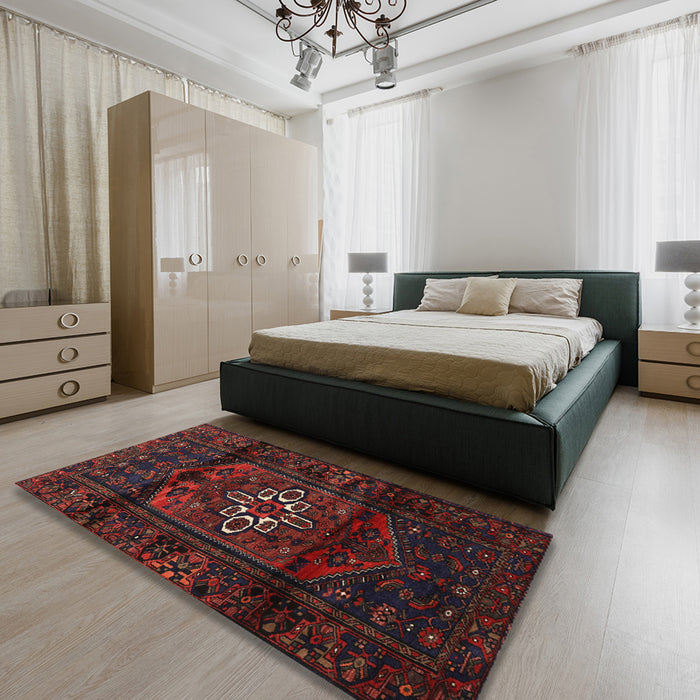 Traditional Dark Brown Persian Rug in a Bedroom, tr3098