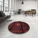 Round Machine Washable Traditional Red Brown Rug in a Office, wshtr3100