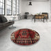 Round Machine Washable Traditional Sienna Brown Rug in a Office, wshtr3101