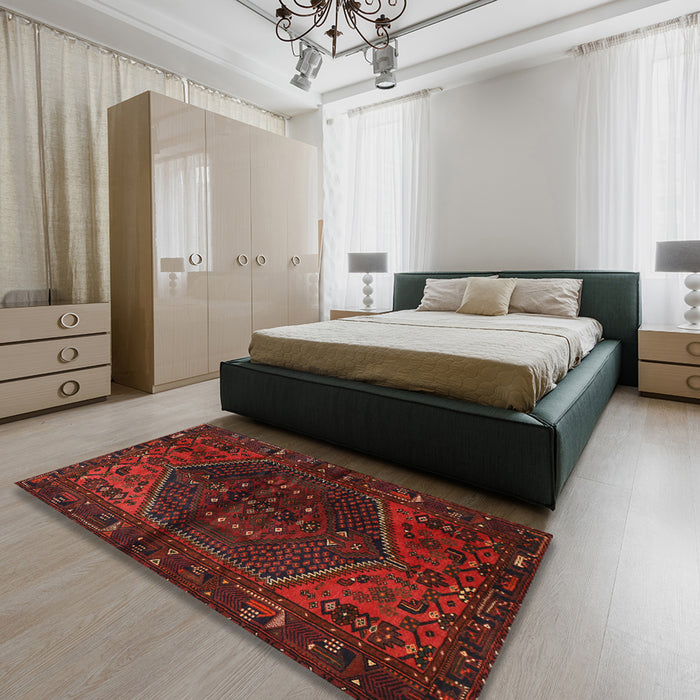 Machine Washable Traditional Tomato Red Rug in a Bedroom, wshtr3105