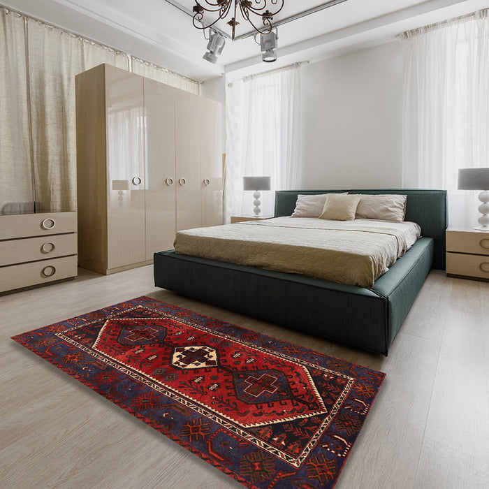 Traditional Dark Brown Persian Rug in a Bedroom, tr3106