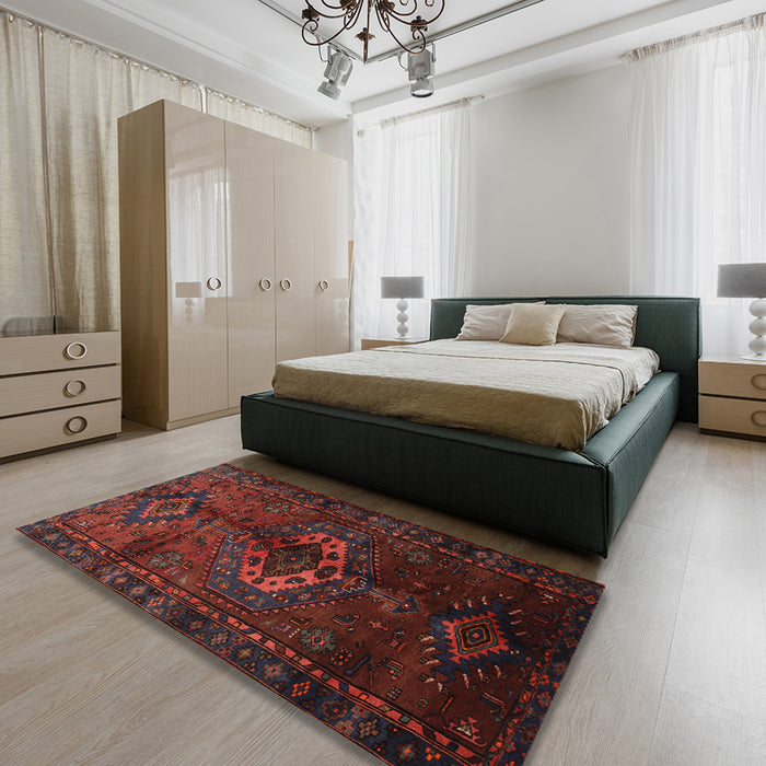 Traditional Maroon Red Persian Rug in a Bedroom, tr3107