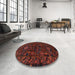 Round Traditional Deep Red Persian Rug in a Office, tr3108