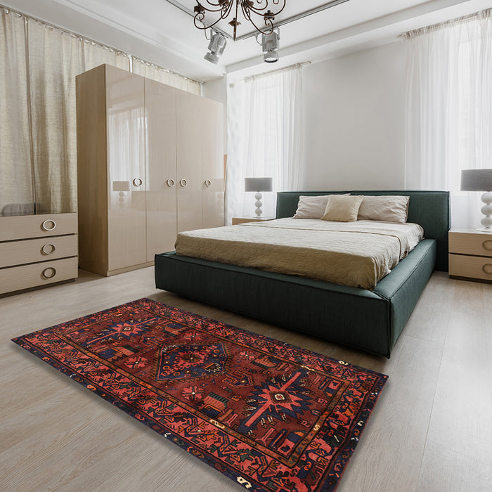 Traditional Deep Red Persian Rug in a Bedroom, tr3108