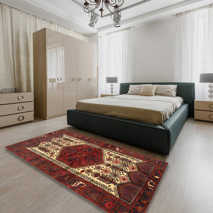 Machine Washable Traditional Tomato Red Rug in a Bedroom, wshtr3109