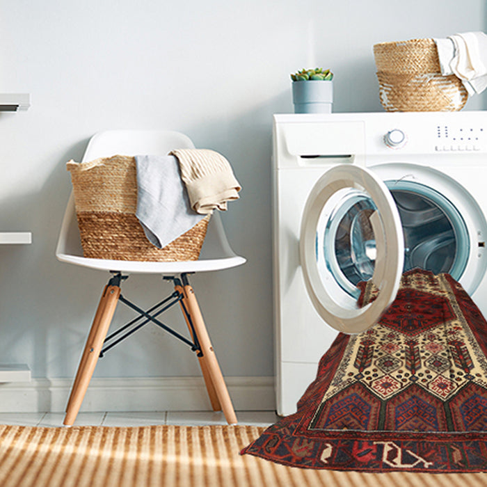 Machine Washable Traditional Tomato Red Rug in a Washing Machine, wshtr3109