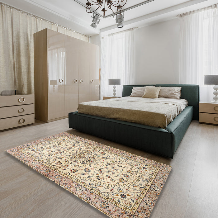 Traditional Dark Almond Brown Persian Rug in a Bedroom, tr3110