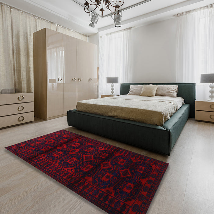 Machine Washable Traditional Tomato Red Rug in a Bedroom, wshtr3112