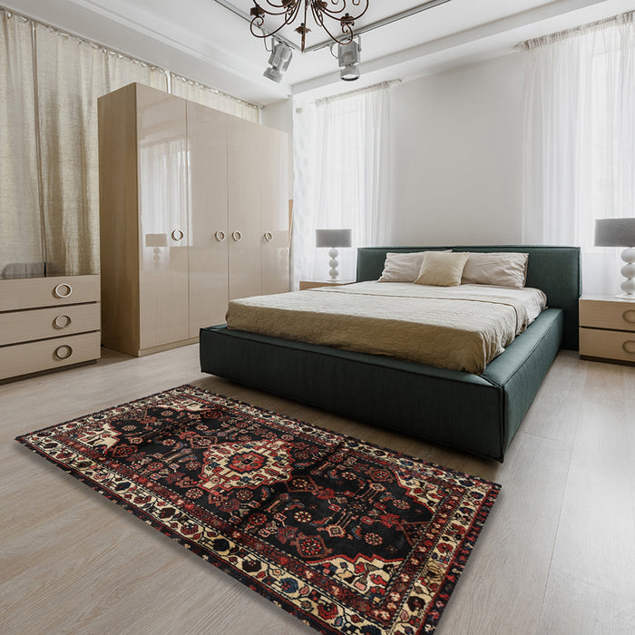 Traditional Brown Persian Rug in a Bedroom, tr3114