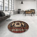 Round Machine Washable Traditional Night Red Rug in a Office, wshtr3116