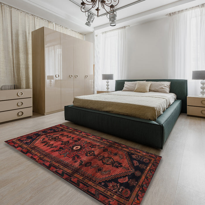 Traditional Maroon Red Persian Rug in a Bedroom, tr3117