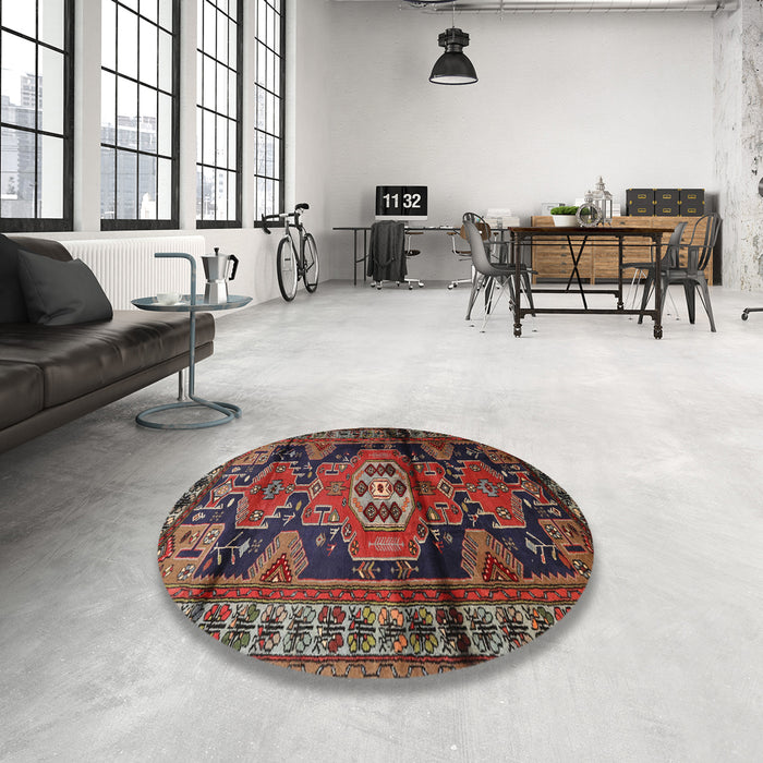 Round Traditional Dark Gold Brown Persian Rug in a Office, tr3119