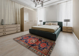 Traditional Dark Gold Brown Persian Rug in a Bedroom, tr3119