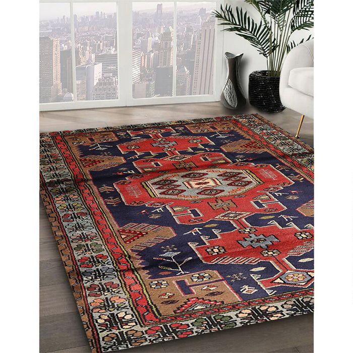 Traditional Dark Gold Brown Persian Rug in Family Room, tr3119
