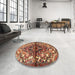 Round Machine Washable Traditional Saffron Red Rug in a Office, wshtr3122