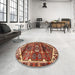 Round Machine Washable Traditional Tomato Red Rug in a Office, wshtr3123