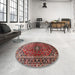 Round Machine Washable Traditional Orange Salmon Pink Rug in a Office, wshtr3124