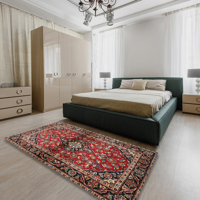 Traditional Saffron Red Medallion Rug in a Bedroom, tr3125