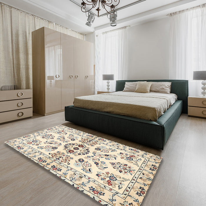 Traditional Vanilla Gold Persian Rug in a Bedroom, tr3127