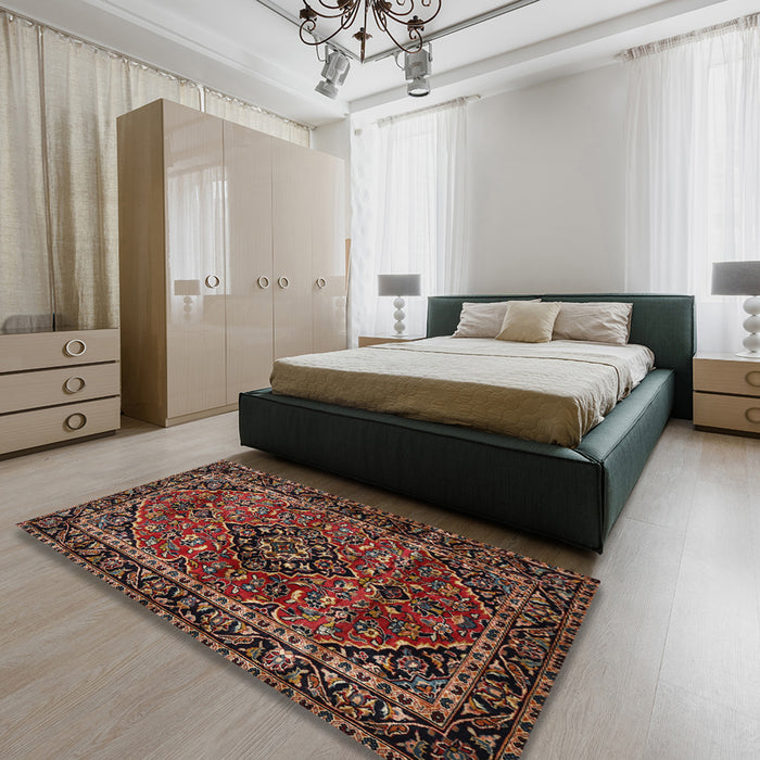 Traditional Deep Red Persian Rug in a Bedroom, tr3128