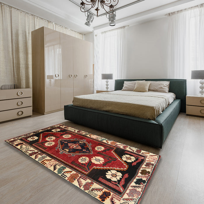 Machine Washable Traditional Dark Almond Brown Rug in a Bedroom, wshtr3134