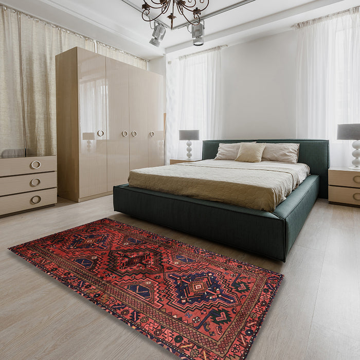Machine Washable Traditional Brown Red Rug in a Bedroom, wshtr3136