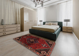 Traditional Dark Brown Persian Rug in a Bedroom, tr3137