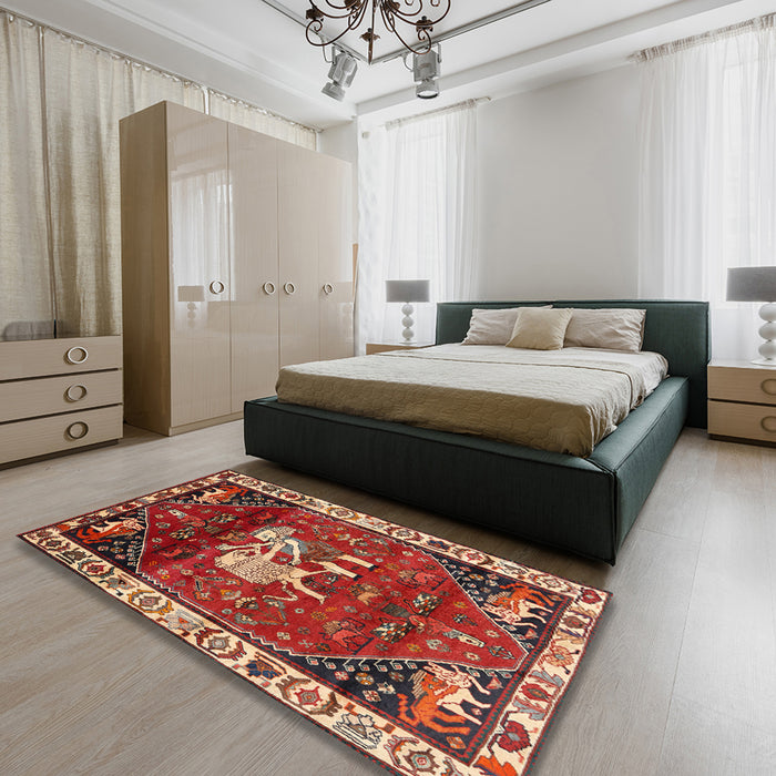 Machine Washable Traditional Orange Brown Rug in a Bedroom, wshtr3138