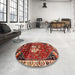 Round Machine Washable Traditional Orange Brown Rug in a Office, wshtr3138