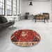 Round Traditional Orange Brown Animal Rug in a Office, tr3138