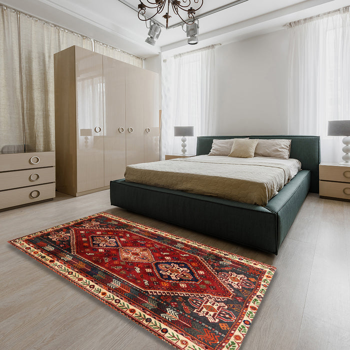 Machine Washable Traditional Tomato Red Rug in a Bedroom, wshtr3139