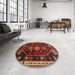 Round Machine Washable Traditional Tomato Red Rug in a Office, wshtr3139